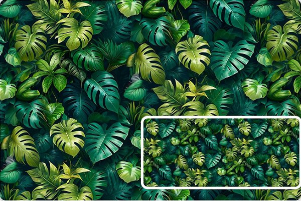 TECIDO TRICOLINE DIGITAL 100% ALGODÃO ESTAMPADO 3D FOLHAGEM FUNDO ESCURO 0,50cm X 1,50m | 93776C01