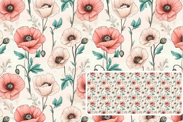 TECIDO TRICOLINE DIGITAL 100% ALGODÃO ESTAMPADO FLORAL MEDIO 0,50cm X 1,50m | 93702C01