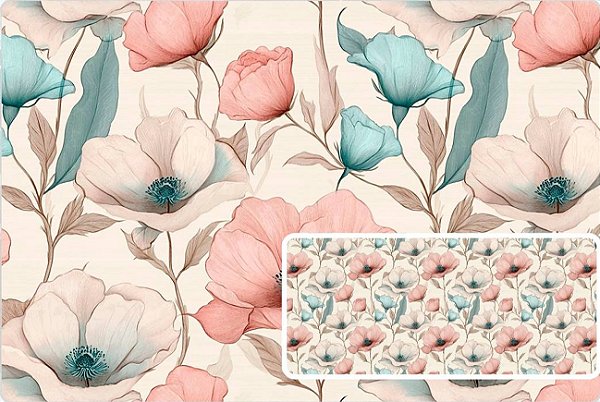 TECIDO TRICOLINE DIGITAL 100% ALGODÃO ESTAMPADO FLORAL GRANDE 0,50cm X 1,50m | 93705C01