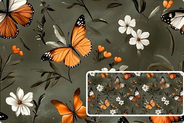 TRICOLINE DIGITAL 100% ALGODÃO ESTAMPADA BORBOLETAS GRANDES 0,50cm x 1,50m | 93745C01