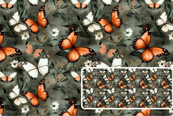 TRICOLINE DIGITAL 100% ALGODÃO ESTAMPADA BORBOLETAS PEQUENAS 0,50cm x 1,50m | 93747C01