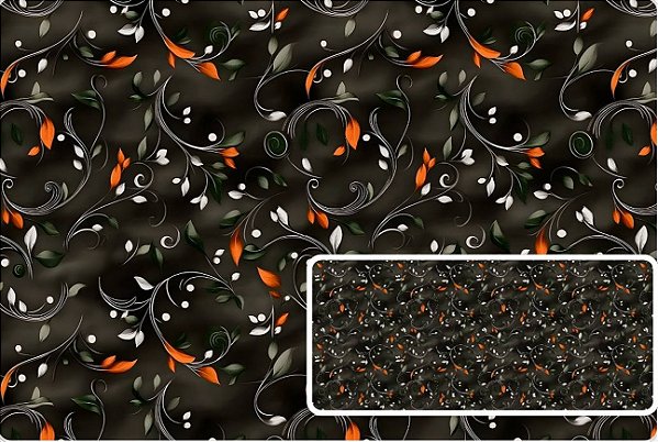 TRICOLINE DIGITAL 100% ALGODÃO ESTAMPADA RAMOS FUNDO ESCURO 0,50cm x 1,50m | 93750C01