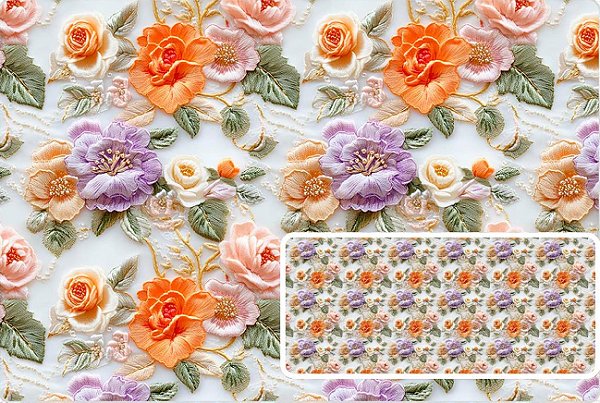TRICOLINE DIGITAL 100% ALGODÃO ESTAMPADA 3D FLORES CHEIAS 0,50cm x 1,50m | 93713C01