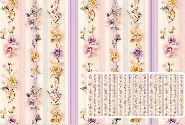 TRICOLINE DIGITAL 100% ALGODÃO ESTAMPADA 3D FLORES E LISTRAS 0,50cm x 1,50m | 93714C01