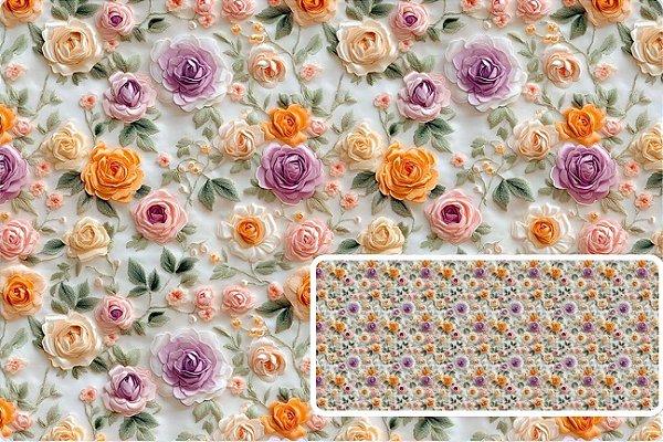 TRICOLINE DIGITAL 100% ALGODÃO ESTAMPADA 3D FLORES CHEIAS MENOR 0,50cm x 1,50m | 93715C01