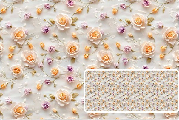 TRICOLINE DIGITAL 100% ALGODÃO ESTAMPADA 3D FLORES PETALAS 0,50cm x 1,50m | 93718C01