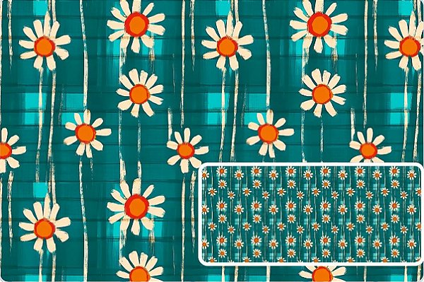 TRICOLINE DIGITAL 100% ALGODÃO ESTAMPADA  MARGARIDA MEDIA 0,50cm X 1,50m | 93722C01