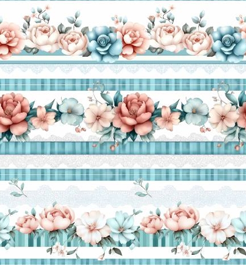 TRICOLINE DIGITAL 100% ALGODÃO BARRADO ESTAMPADA FLORAL TURQUESA 0,55cm x 1,50m | 93779C01
