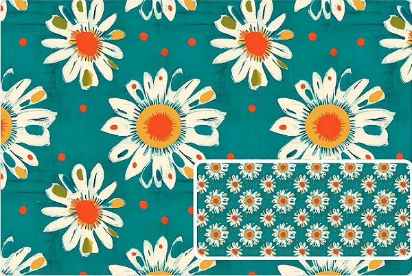 TRICOLINE DIGITAL 100% ALGODÃO ESTAMPADA MARGARIDA GRANDE 0,50cm X 1,50m | 93721C01