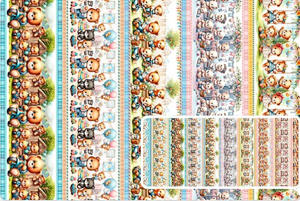 TRICOLINE DIGITAL 100% ALGODÃO BARRADO ESTAMPADA ANIMAIS URSINHOS 0,55cm X 1,50m | 93596C01