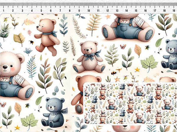 TRICOLINE DIGITAL 100% ALGODÃO ESTAMPADA ANIMAIS URSINHOS 0,50cm X 1,50m | 93597C01