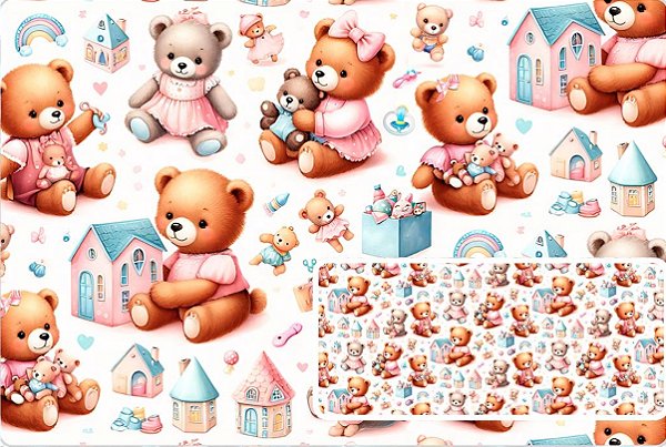 TRICOLINE DIGITAL 100% ALGODÃO ESTAMPADA ANIMAIS URSINHOS 0,50cm X 1,50m | 93598C01