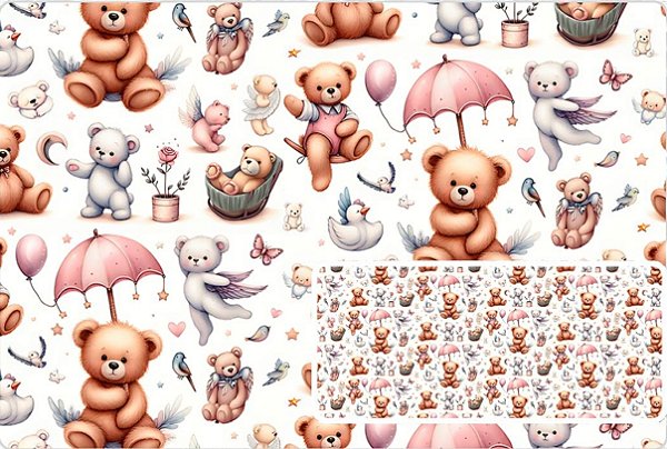 TRICOLINE DIGITAL 100% ALGODÃO ESTAMPADA  ANIMAIS URSINHOS 0,50cm X 1,50m | 93600C01