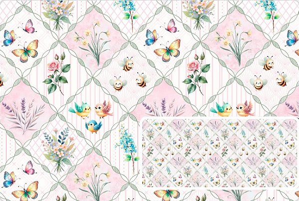 TECIDO TRICOLINE DIGITAL 100% ALGODÃO ESTAMPADO PROVENCE BABY 0,50cm X 1,50m | 93782C01