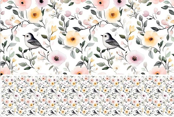 TRICOLINE DIGITAL 100% ALGODÃO ESTAMPADA PASSAROS COM FLORES 0,50cm X 1,50m | 93707C01