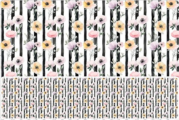 TRICOLINE DIGITAL 100% ALGODÃO ESTAMPADA FLORES E LISTRAS 0,50cm X 1,50m | 93710C01
