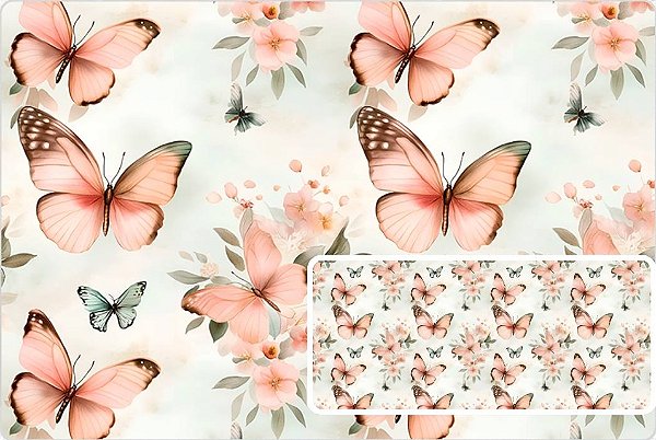 TRICOLINE DIGITAL 100% ALGODÃO ESTAMPADA BORBOLETAS GRANDES 0,50cm x 1,50m | 93740C01