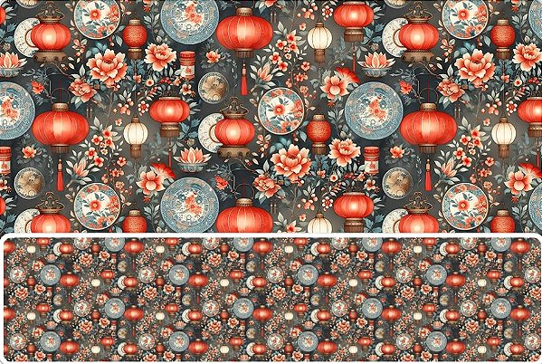 TRICOLINE DIGITAL 100% ALGODÃO ESTAMPADA ORIENTAL 0,50cm x 1,50m | 93820C01