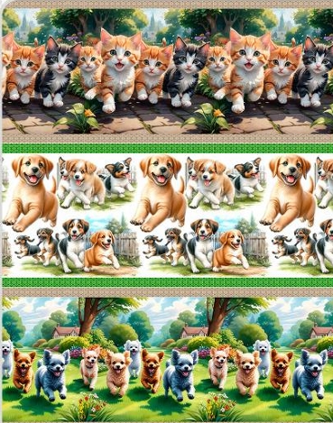 TRICOLINE DIGITAL 100% ALGODÃO BARRADO ESTAMPADA CÃES E GATOS 0,55cm X 1,50m | 93804C01