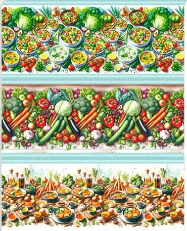 TRICOLINE DIGITAL 100% ALGODÃO BARRADO ESTAMPADA LEGUMES 0,55cm x 1,50m | 93815C01