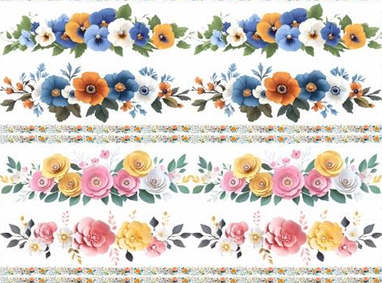 TRICOLINE DIGITAL 100% ALGODÃO BARRADO ESTAMPADA FLORAL FAIXAS DUPLAS 0,55cm x 1,50m | 93780C01