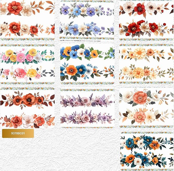 TRICOLINE DIGITAL 100% ALGODÃO BARRADO ESTAMPADA FLORAL FAIXAS DUPLAS 0,55cm x 1,50m | 93780C01