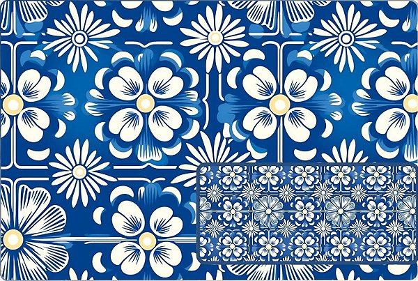 TRICOLINE DIGITAL 100% ALGODÃO ESTAMPADA AZULEJO FLORAL 0,50cm X 1,50m | 93873C01