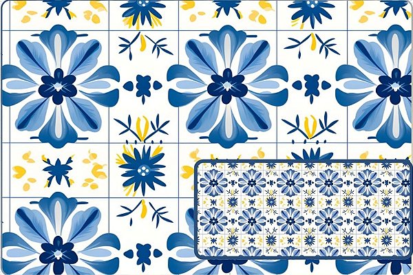TRICOLINE DIGITAL 100% ALGODÃO ESTAMPADA AZULEJO FLORAL 0,50cm X 1,50m | 93875C01