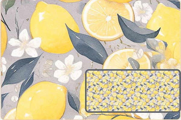 TRICOLINE DIGITAL 100% ALGODÃO ESTAMPADA LIMÃO GRANDE COM FLORES 0,50cm X 1,50m | 93829C01