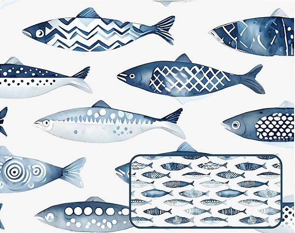 TRICOLINE DIGITAL 100% ALGODÃO ESTAMPADA SARDINHA AZUIS 0,50cm X 1,50m | 93905C01