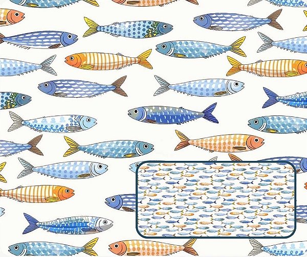 TRICOLINE DIGITAL 100% ALGODÃO ESTAMPADA SARDINHAS COLORIDAS 0,50cm X 1,50m | 93908C01