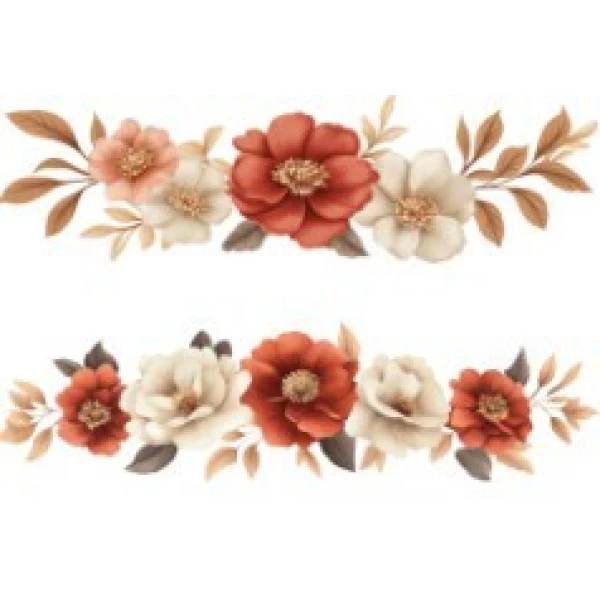 TRANSFER TEXTIL PASSE E CRIE - BARRADO DE FLORES TERRACOTA E BRANCAS 0,21cm x 0,29cm | Modelo PC0006