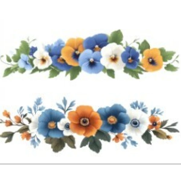 TRANSFER TEXTIL PASSE E CRIE - BARRADO DE FLORES AZUIS E AMARELAS 0,21cm x 0,29cm | Modelo PC0010