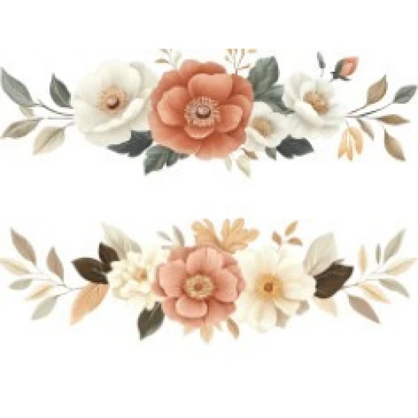 TRANSFER TEXTIL PASSE E CRIE - BARRADO DE FLORES TERRACOTA E BRANCAS 0,21cm x 0,29cm | Modelo PC0007