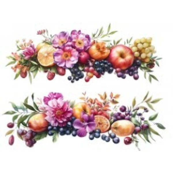 TRANSFER TEXTIL PASSE E CRIE - BARRADO DE FLORES E FRUTAS 0,21cm X 0,29cm| Modelo PC0014