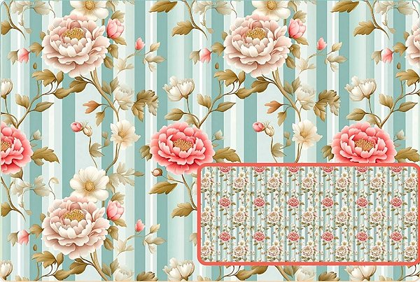 TECIDO TRICOLINE DIGITAL 100% ALGODÃO ESTAMPADO FLORAL FUNDO LISTRADO 0,50cm X 1,50m | 93847C01