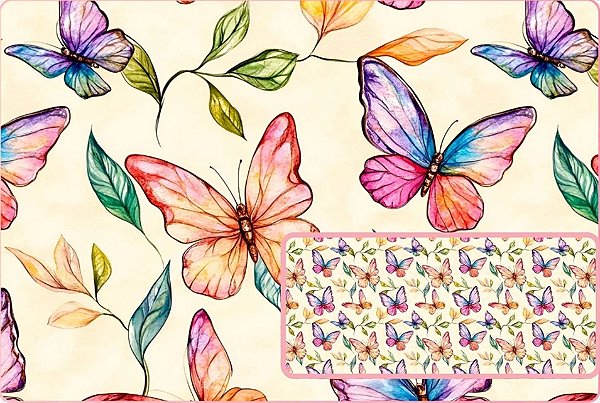 TECIDO TRICOLINE DIGITAL 100% ALGODÃO ESTAMPADO BORBOLETA 0,50cm X 1,50m | 93753C01