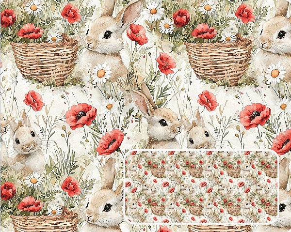 TRICOLINE DIGITAL 100% ALGODÃO ESTAMPADA PASCOA CAMPESTRE 0,50cm X 1,50m | P0051C01