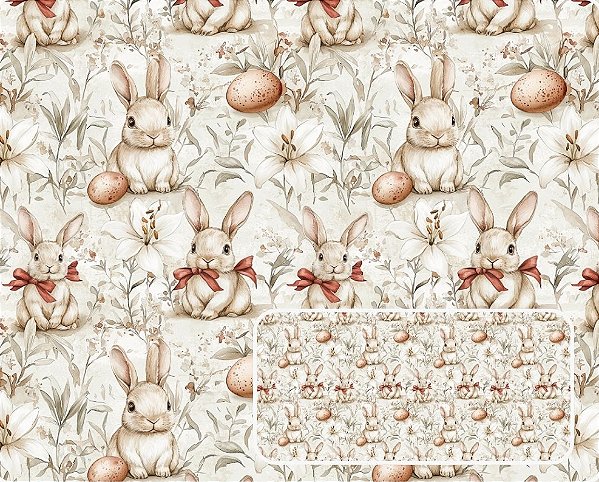 TRICOLINE DIGITAL 100% ALGODÃO ESTAMPADA PASCOA CAMPESTRE 0,50cm X 1,50m | P0053C01