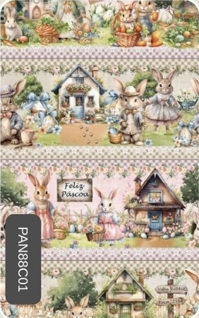 TRICOLINE DIGITAL 100% ALGODÃO ESTAMPADA BARRADO PASCOA 0,55cm x 1,50m | PAN88C01