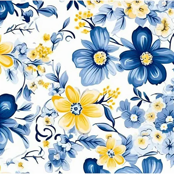 TRICOLINE DIGITAL 100% ALGODÃO ESTAMPADA AZULEJO FLORAL GRANDE 0,50cm X 1,50m | 93872C01