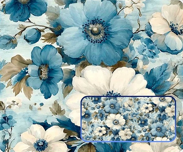 SARJA DIGITAL 100% ALGODÃO ESTAMPADA IMPERMEÁVEL FLORAL 0,50cm X 1,70m | 93886S01