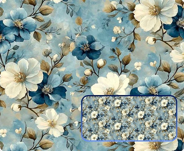 TECIDO TRICOLINE DIGITAL 100% ALGODÃO ESTAMPADO FLORAL ESPAÇADO 0,50cm X 1,50m | 93889C01