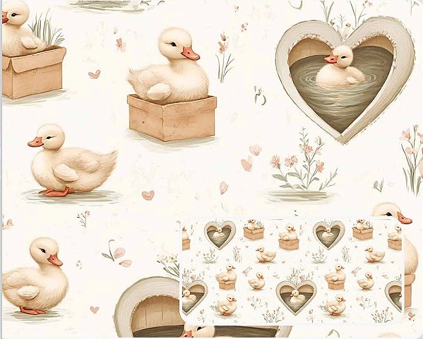 TRICOLINE DIGITAL 100% ALGODÃO ESTAMPADA ANIMAIS PATOS 0,50cm X 1,50m | 93897C01