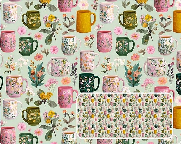 TRICOLINE DIGITAL 100% ALGODÃO ESTAMPADA TEA 0,50cm x 1,50m | 93900C01