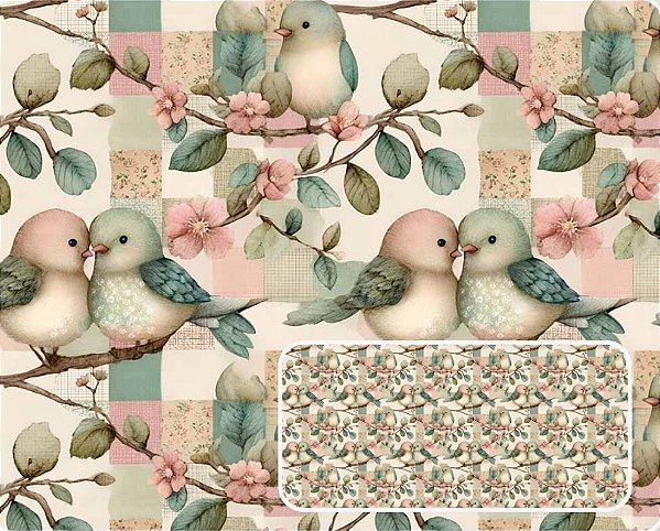 TRICOLINE DIGITAL 100% ALGODÃO ESTAMPADA 3D PASSARINHO PEQUENO BORDADO 0,50cm X 1,50m | 93915C01