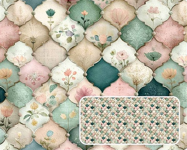 TRICOLINE DIGITAL 100% ALGODÃO ESTAMPADA 3D PATCHWORK BORDADO 0,50cm X 1,50m | 93916C01