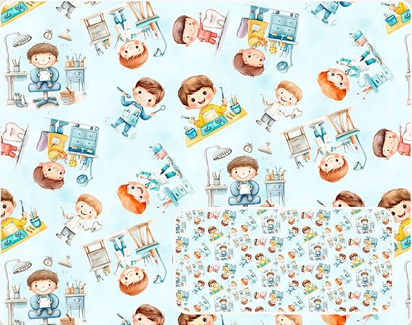 TECIDO TRICOLINE DIGITAL 100% ALGODÃO ESTAMPADO DENTISTA 0,50cm X 1,50m | 93926C01