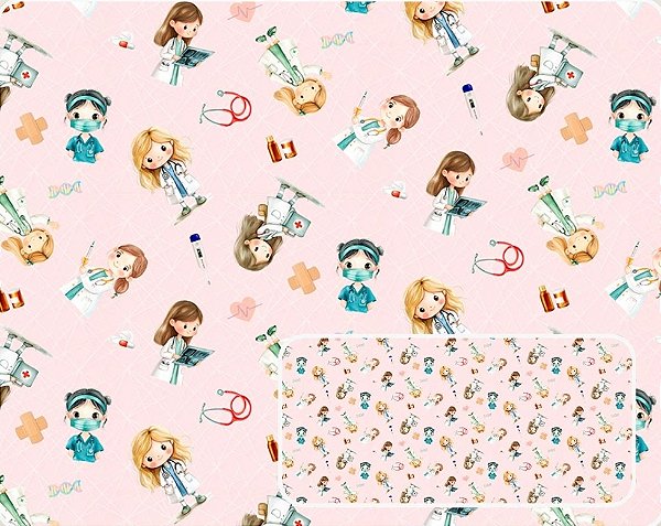 TECIDO TRICOLINE DIGITAL 100% ALGODÃO ESTAMPADO MÉDICOS 0,50cm X 1,50m | 93929C01