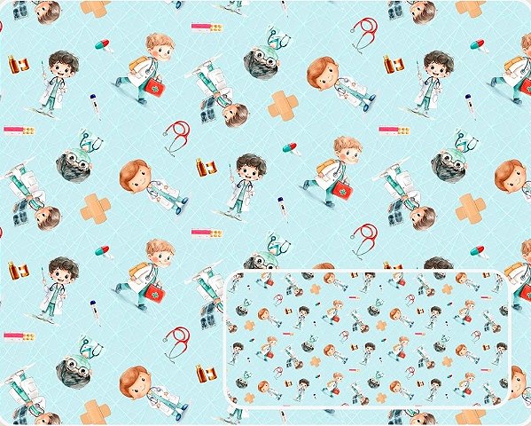 TECIDO TRICOLINE DIGITAL 100% ALGODÃO ESTAMPADO MÉDICOS 0,50cm X 1,50m | 93930C01